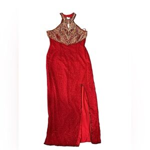 Laurence Kazar Red Backless Beaded Dress